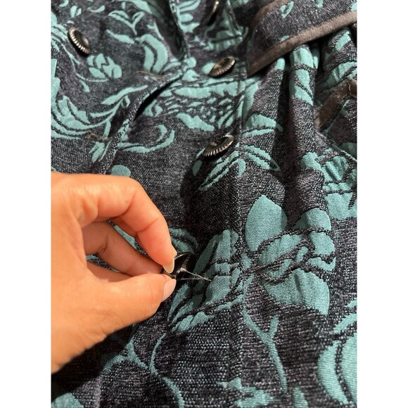 Elevenses Teal Emerald Isle Brocade Ruffled Victorian Puff Sleeve Coat Sz 2 - Picture 4 of 16
